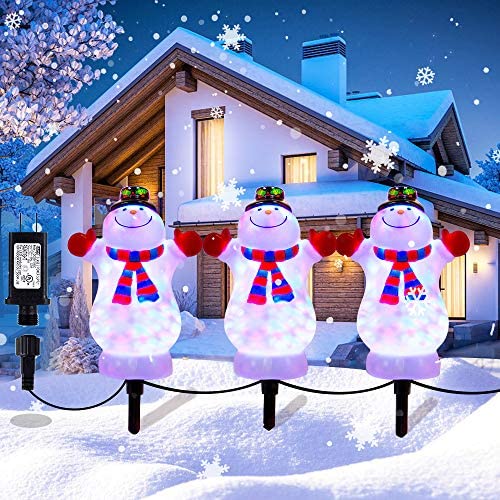 Christmas Decorations Snowman Landscape Path Lights Outdoor, HueLiv Outdoor String Light Snowman 3 PCS LED Pathway Lights, 5V Low Voltage Plug in Waterproof Garden Pathway Lights for Patio, Yard, Lawn