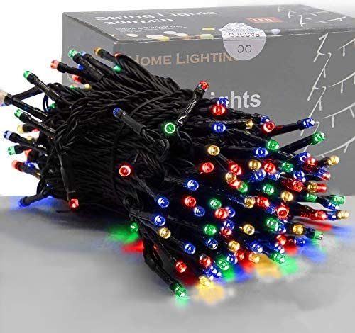 Home Lighting 66ft Christmas Decorative Mini Lights, 200 LED Green Wire Fairy Starry String Lights Plug in, 8 Lighting Modes, for Indoor Outdoor Xmas Tree Wedding Party Decoration (Multicolor)