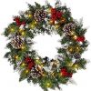 Leaflai Christmas Wreaths for Front Door - Prelit Xmas Wreath with Lights Battery Operated, Lighted Wreaths for Outdoors Cars, Pre-Strung 50 LED Lights Artificial Christmas Wreath(18in)