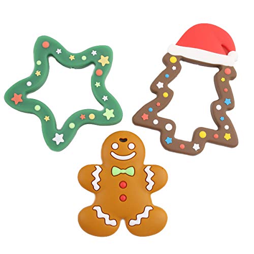 Promise Babe 3PCS Teether Toddler Toys,Silicone Teething Toys,Christmas Tree Pendant Nursing Jewelry Necklace Chewing Accessories Baby Shower Toys