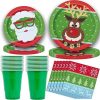 Ugly Christmas Sweater Party Supplies for 48 - Dinner Plates, Dessert Plates, Napkins, Cups - Disposable Holiday Dinnerware Set with a Funny Theme Featuring Santa Claus, a Reindeer and more