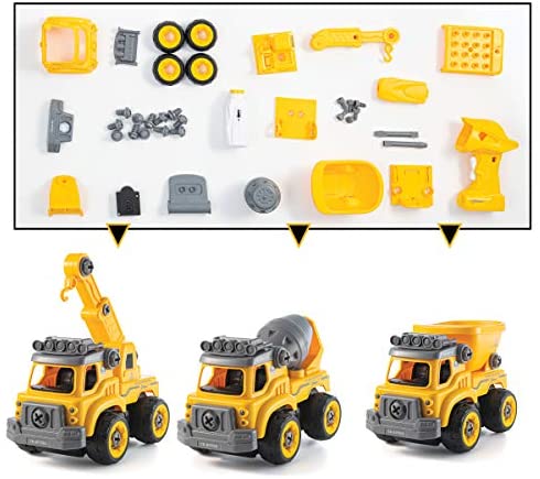 Toddler DIY Assembly Construction Truck Kids Stem Building Toy Age 4,5 Cement Mixer Building Toys Gifts for Boys & Girls Age 3yr-6yr Take Apart Toys with Electric Drill