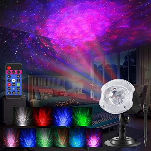 ALOVECO LED Laser Christmas Projector Lights, 2-in-1 RGBW 10 Color Changing Modes Ocean Wave Star Projector Night Light with Remote Control, Outdoor Waterproof Decorative Lighting for Home Game Party