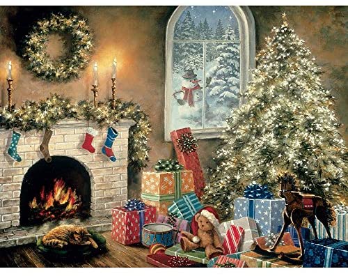 Bits and Pieces - 300 Large Piece Glow in The Dark Puzzle for Adults - Not a Creature was Stiring, Christmas Eve, Holiday - by Artist Nicky Boehme - 300 pc Jigsaw