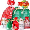 Funnlot Christmas Drawstring Bags 32PCS in 7 Styles Christmas Wrapping Bags Xmas Treats Bags Christmas Party Favor Pouch Goody Sweet Treat Candy Bags with Ribbon Ties