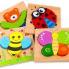 SKYFIELD Wooden Animal Puzzles for Toddlers 1 2 3 Years Old, Boys & Girls Educational Toys Gift with 4 Animals Patterns, Bright Vibrant Color Shapes, Customized Gift Box Ready
